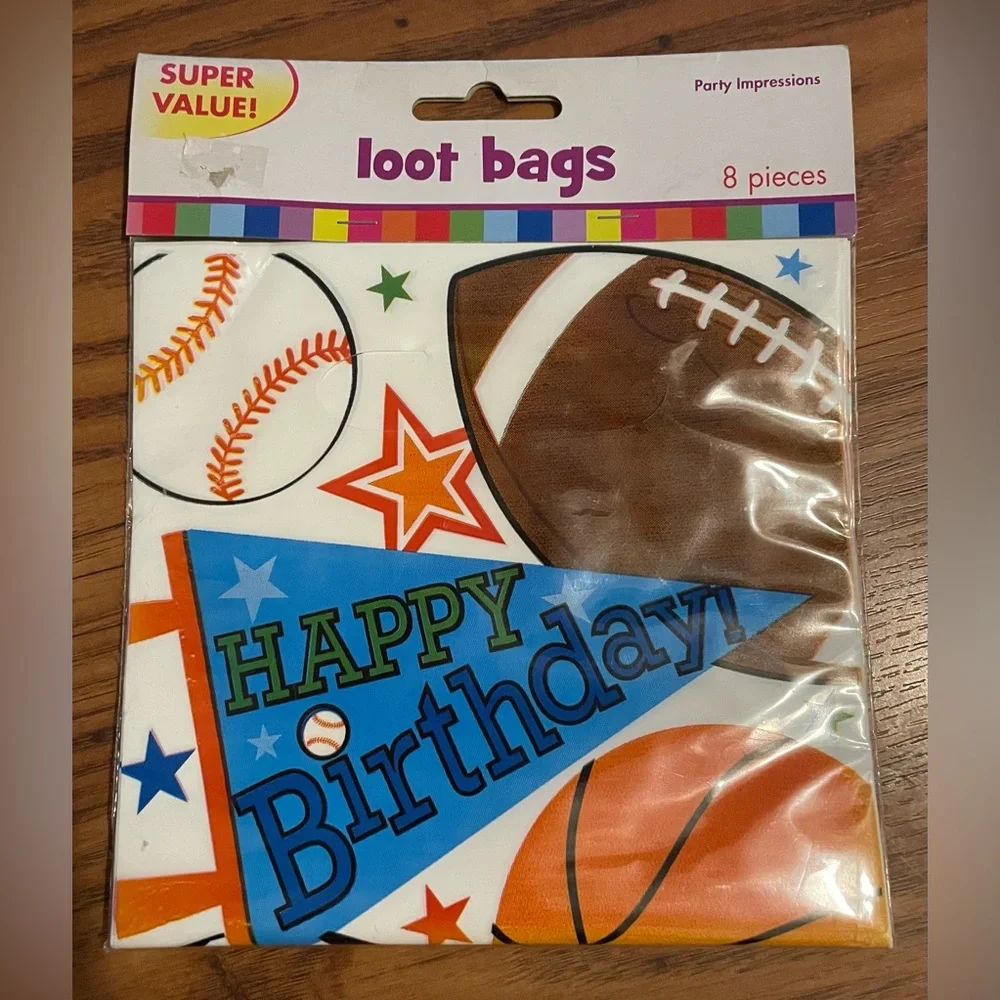 Impressions Blue Sports 'Happy Birthday' Loot Bags - 8 Pack New in Package